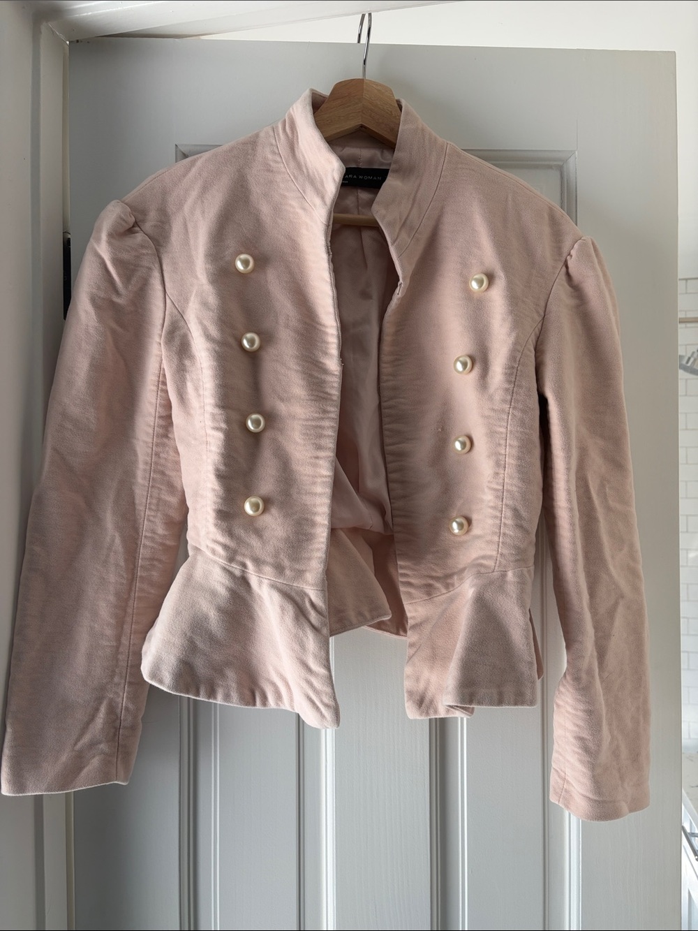Zara Blush Pink Peplum Military-Style Blazer